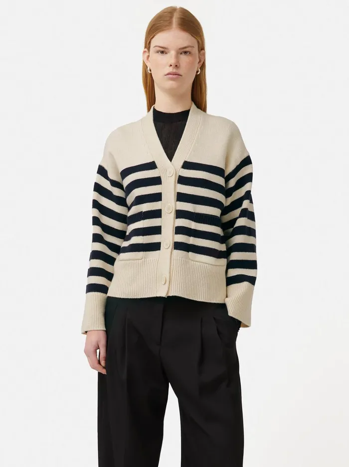 Jigsaw Wool Mariniere Cardigan Navy Women Knitwear and Cashmere