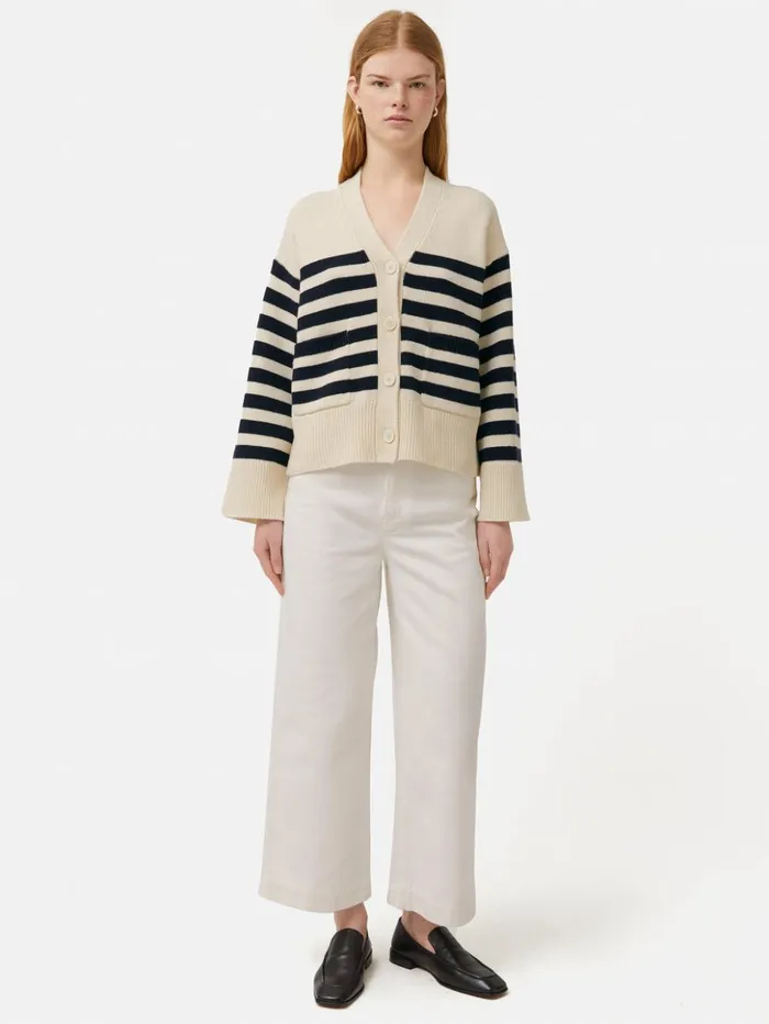 Jigsaw Wool Mariniere Cardigan Navy Women Knitwear and Cashmere