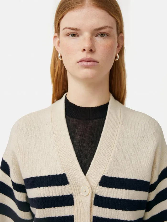 Jigsaw Wool Mariniere Cardigan Navy Women Knitwear and Cashmere