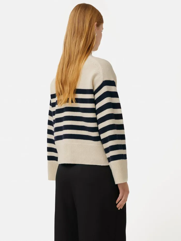 Jigsaw Wool Mariniere Cardigan Navy Women Knitwear and Cashmere