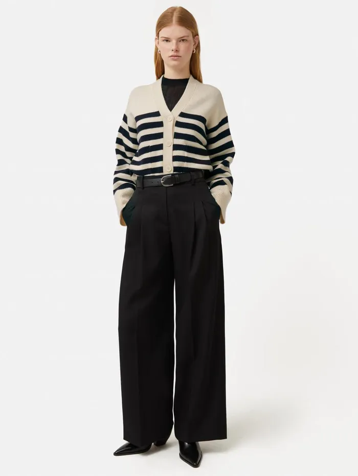 Jigsaw Wool Mariniere Cardigan Navy Women Knitwear and Cashmere