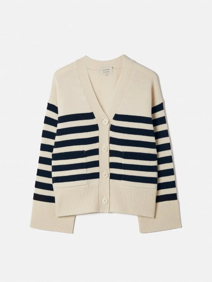 Jigsaw Wool Mariniere Cardigan Navy Women Knitwear and Cashmere