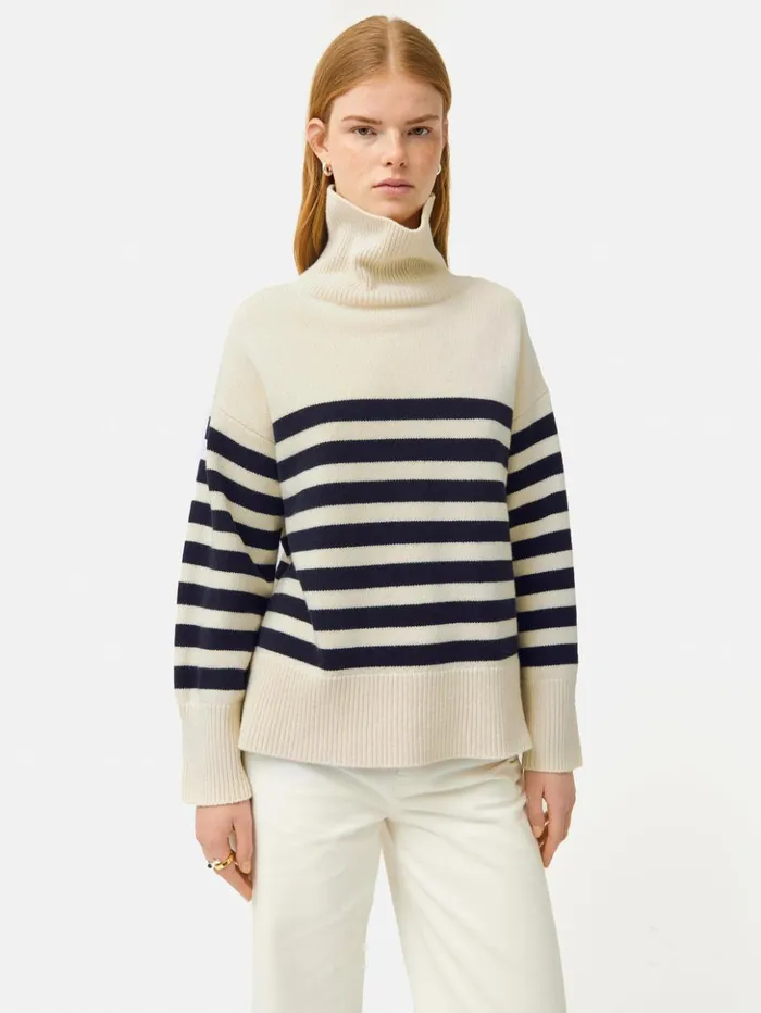 Jigsaw Wool Mariniere Jumper Navy Women Knitwear and Cashmere