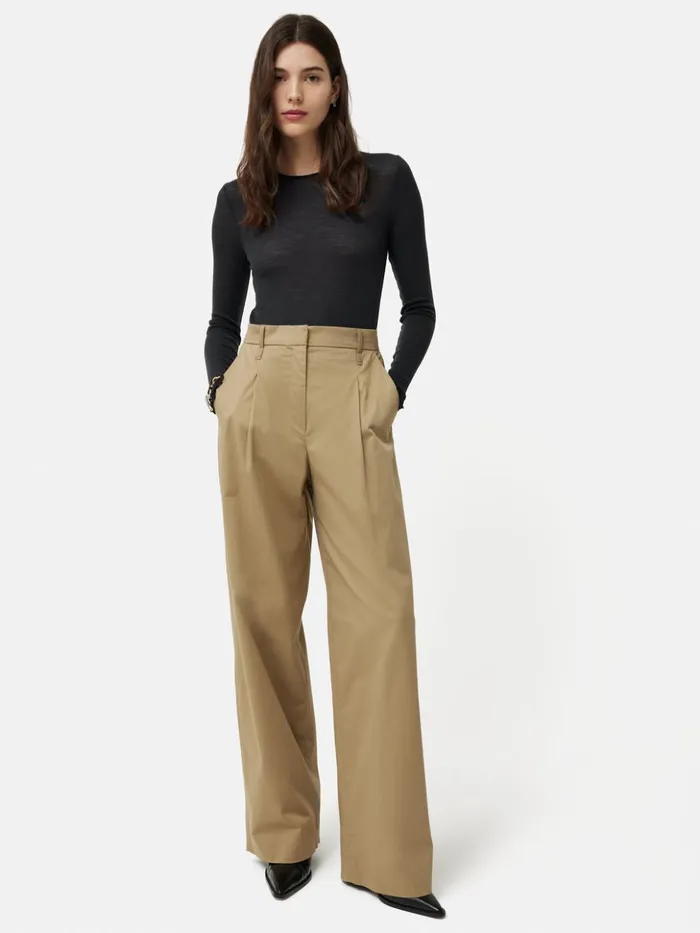 Jigsaw Wool Rib Frill Long Sleeve Top Grey Women Shirts and Tops