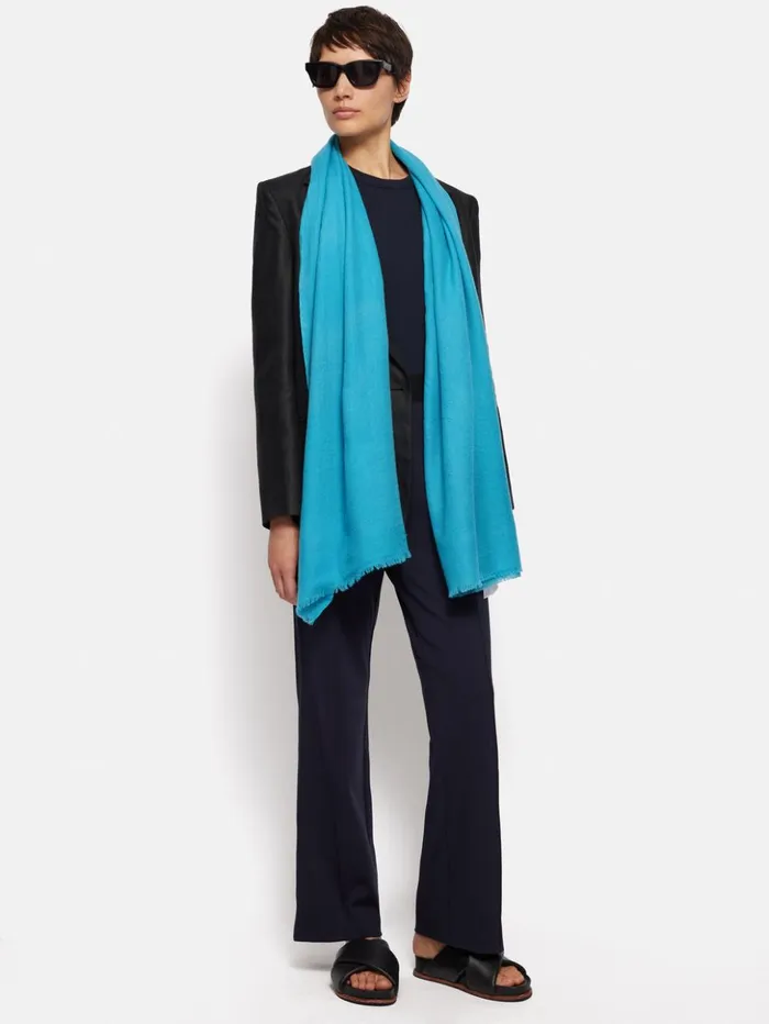 Jigsaw Wool Silk Pashmina Blue Women Ponchos and Scarves