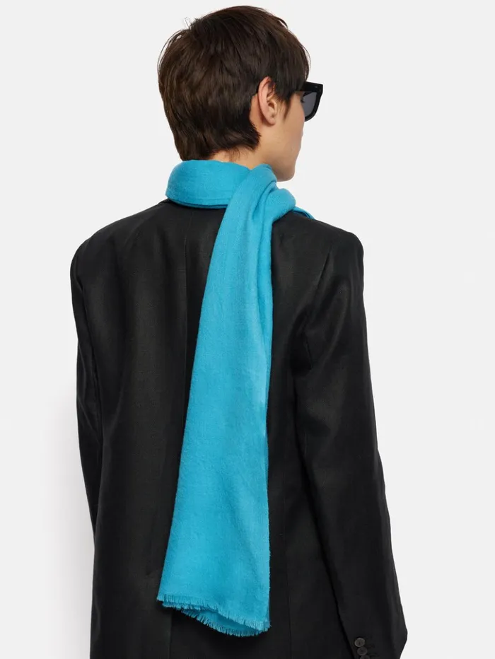 Jigsaw Wool Silk Pashmina Blue Women Ponchos and Scarves