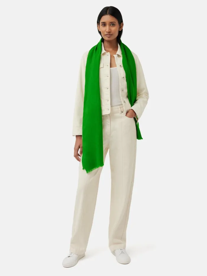 Jigsaw Wool Silk Pashmina Green Women Ponchos and Scarves