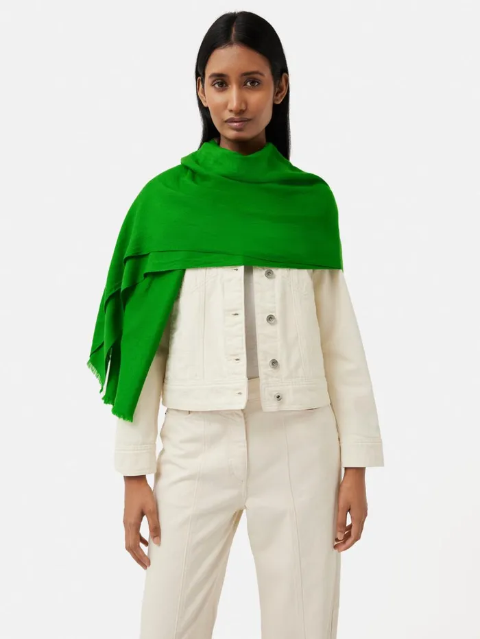 Jigsaw Wool Silk Pashmina Green Women Ponchos and Scarves
