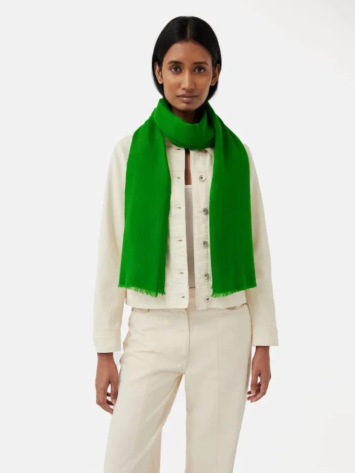 Jigsaw Wool Silk Pashmina Green Women Ponchos and Scarves