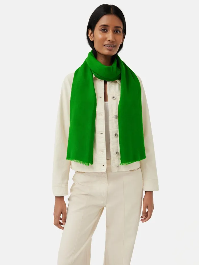 Jigsaw Wool Silk Pashmina Green Women Ponchos and Scarves