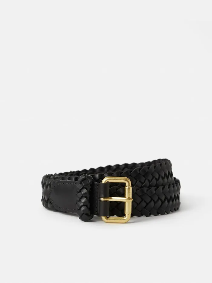 Jigsaw Woven Leather Belt Black Women Wallets and Card Holders