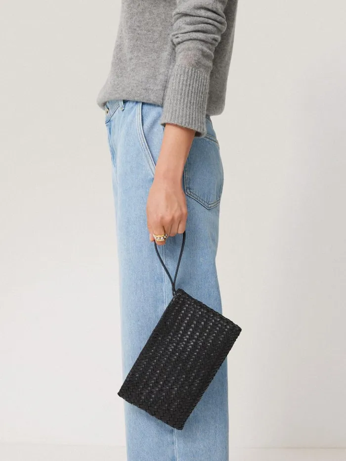 Jigsaw Woven Leather Pouch Black Women Bags