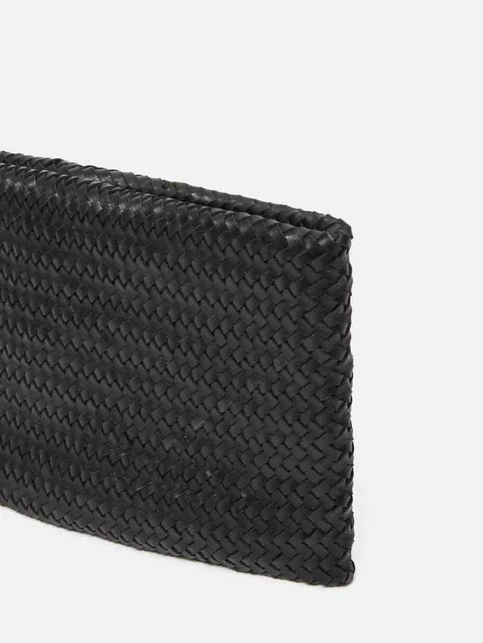 Jigsaw Woven Leather Pouch Black Women Bags