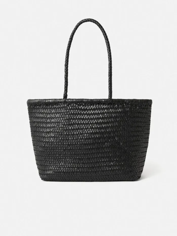 Jigsaw Woven Leather Tote Bag Black Women Bags