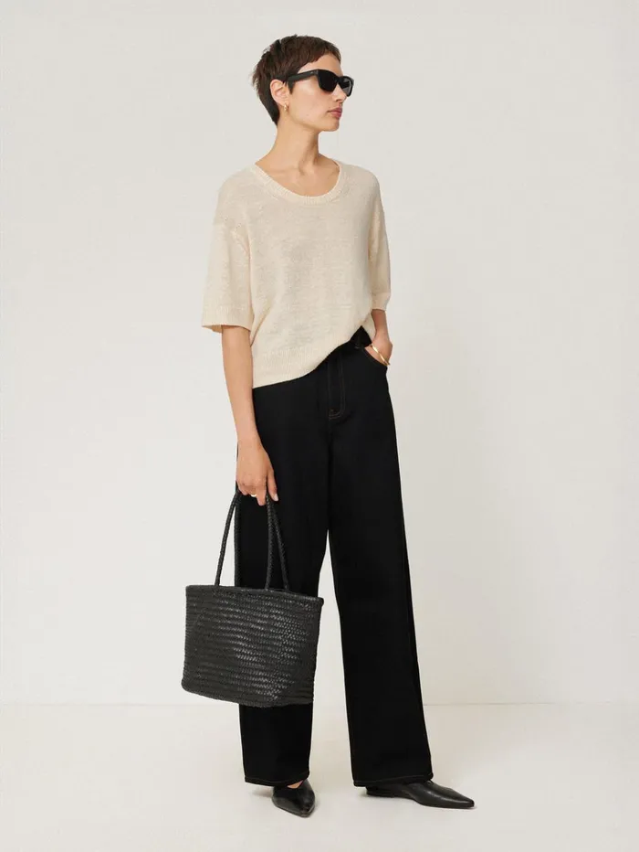 Jigsaw Woven Leather Tote Bag Black Women Bags