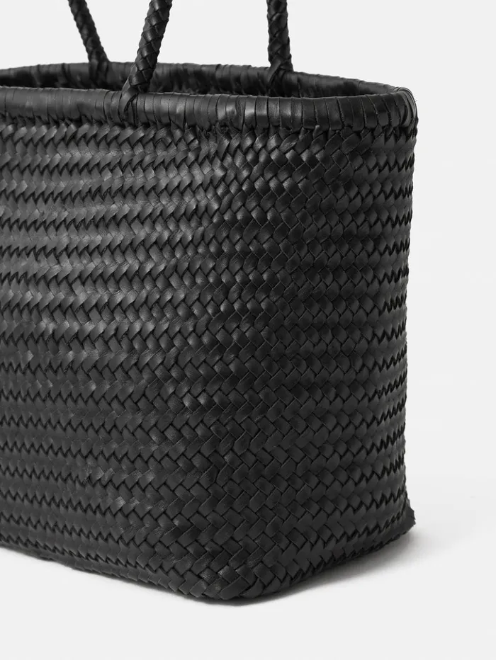 Jigsaw Woven Leather Tote Bag Black Women Bags