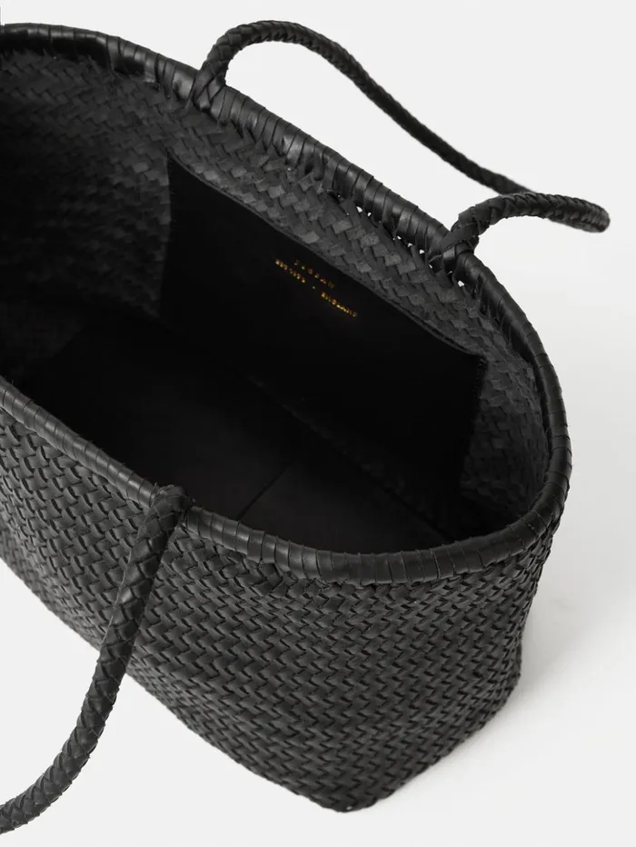 Jigsaw Woven Leather Tote Bag Black Women Bags