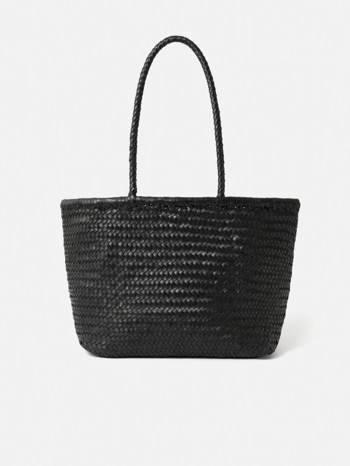 Jigsaw Woven Leather Tote Bag Black Women Bags
