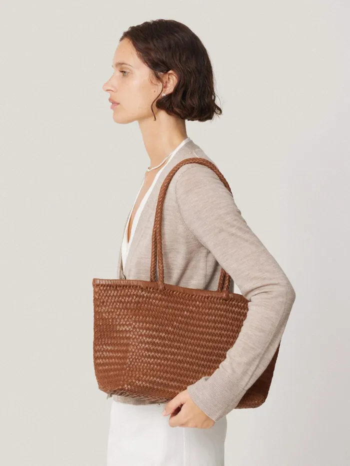 Jigsaw Woven Leather Tote Bag Tan Women Bags