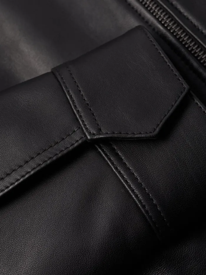 Jigsaw Zip Front Leather Biker Jacket Black Women Coats and Jackets