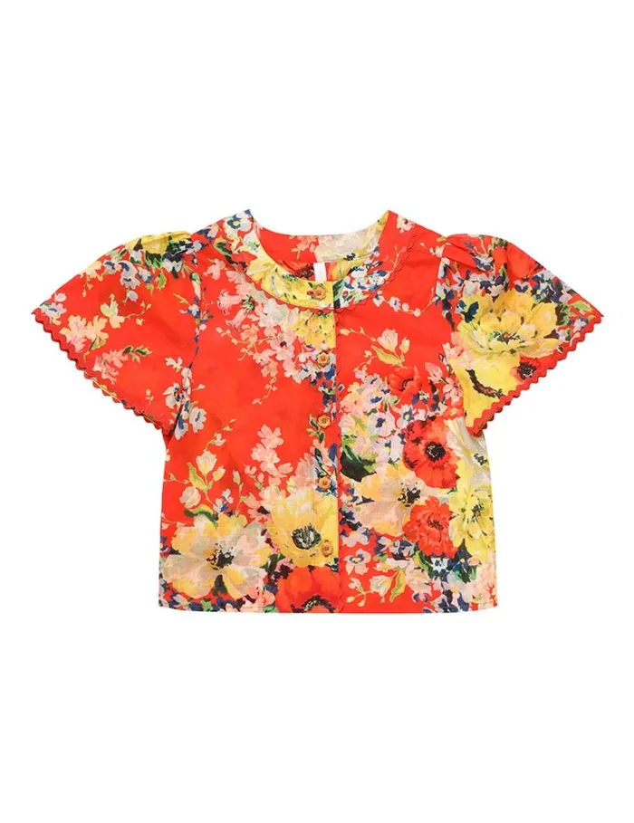 Kids Clothing Zimmermann Alight Flutter Sleeve Top Red Floral