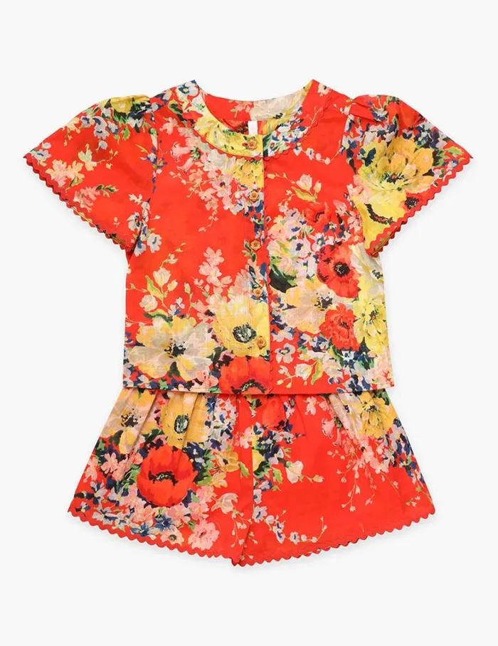 Kids Clothing Zimmermann Alight Flutter Sleeve Top Red Floral