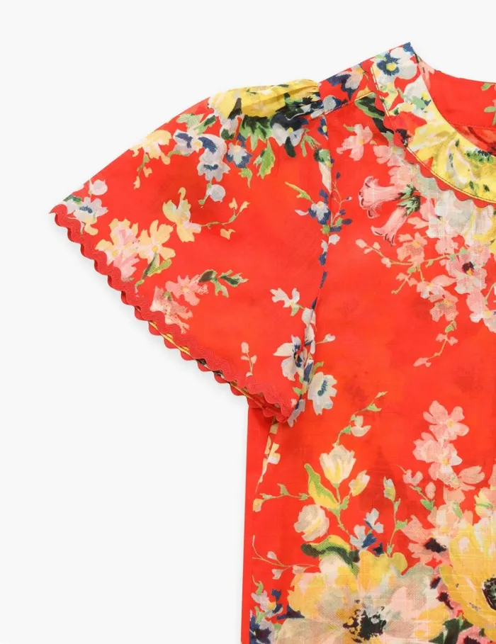 Kids Clothing Zimmermann Alight Flutter Sleeve Top Red Floral