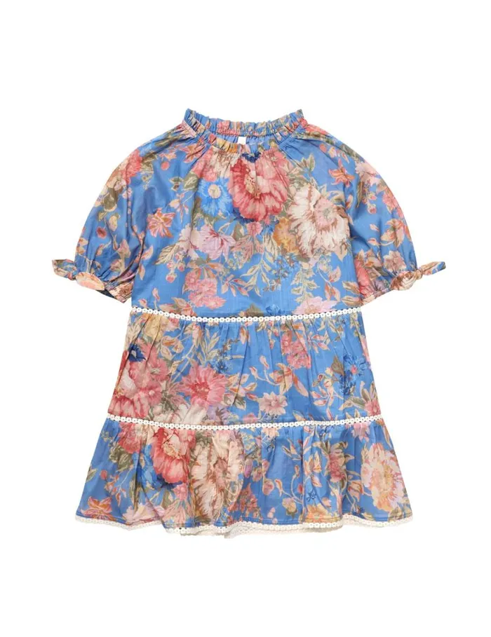 Kids Clothing Zimmermann August Puff Sleeve Mini Dress Dusty Blue Floral