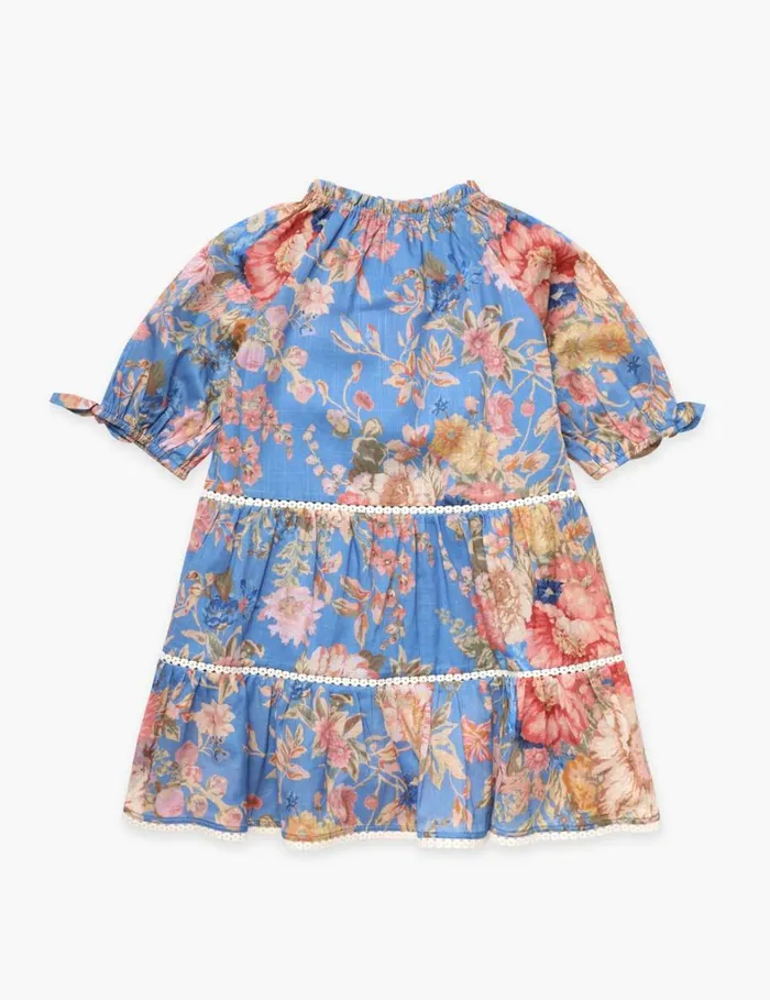 Kids Clothing Zimmermann August Puff Sleeve Mini Dress Dusty Blue Floral