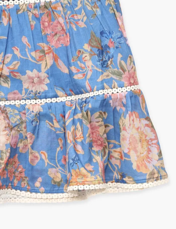 Kids Clothing Zimmermann August Puff Sleeve Mini Dress Dusty Blue Floral