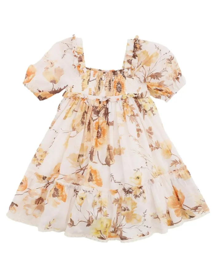 Kids Clothing Zimmermann Ottie Puff Sleeve Dress Orange Floral