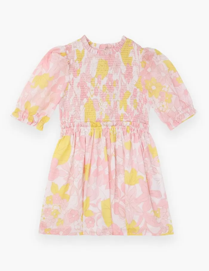 Kids Clothing Zimmermann Pop Puff Sleeve Dress Pinkyellow Floral