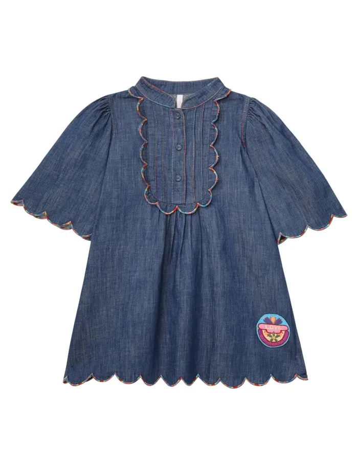 Kids Denim Zimmermann Ottie Scallop Denim Dress Blue Lagoon