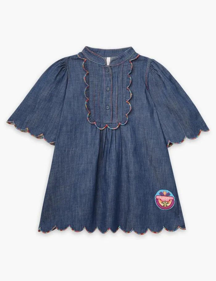 Kids Denim Zimmermann Ottie Scallop Denim Dress Blue Lagoon