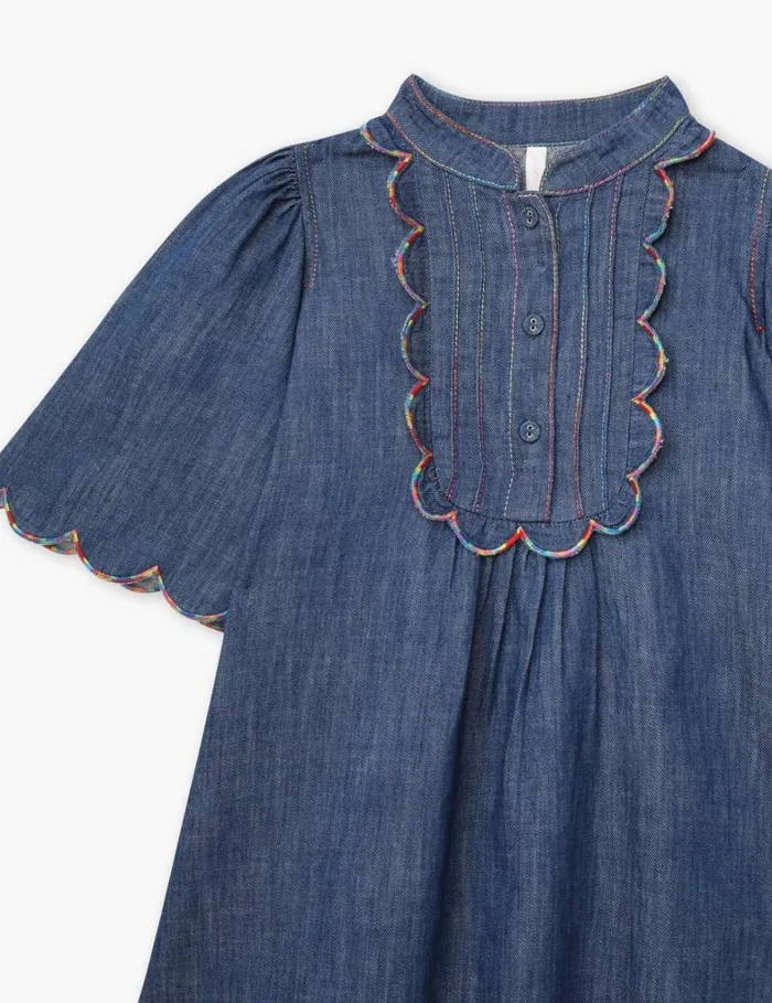 Kids Denim Zimmermann Ottie Scallop Denim Dress Blue Lagoon