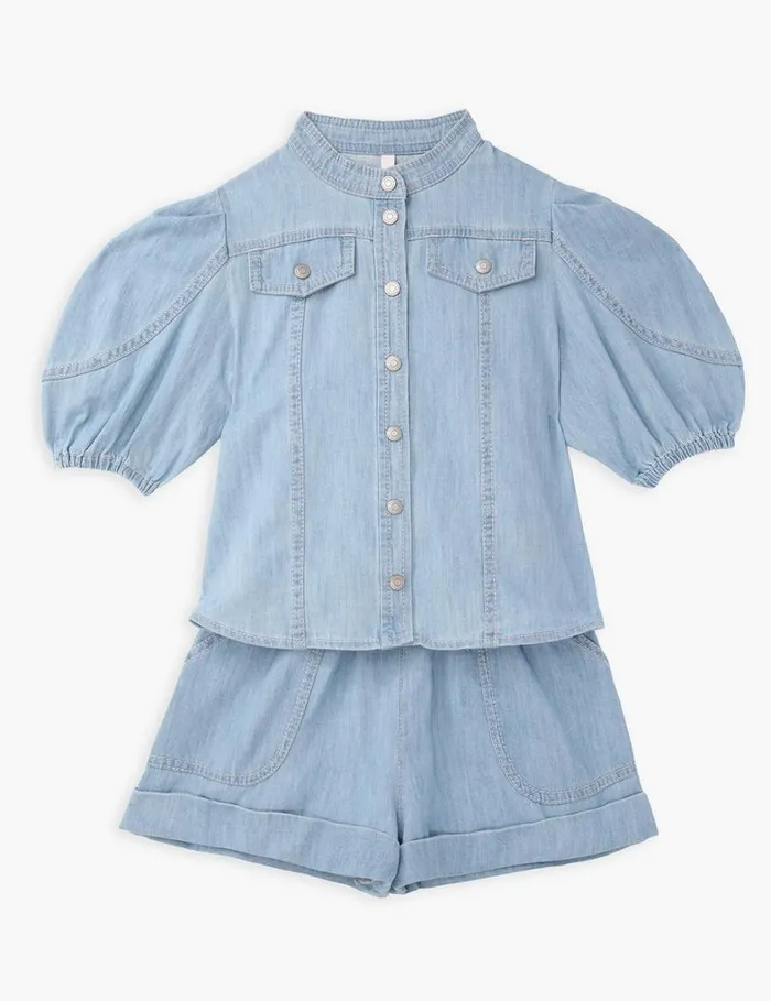Kids Denim Zimmermann Waverly Utility Denim Top Blueberry