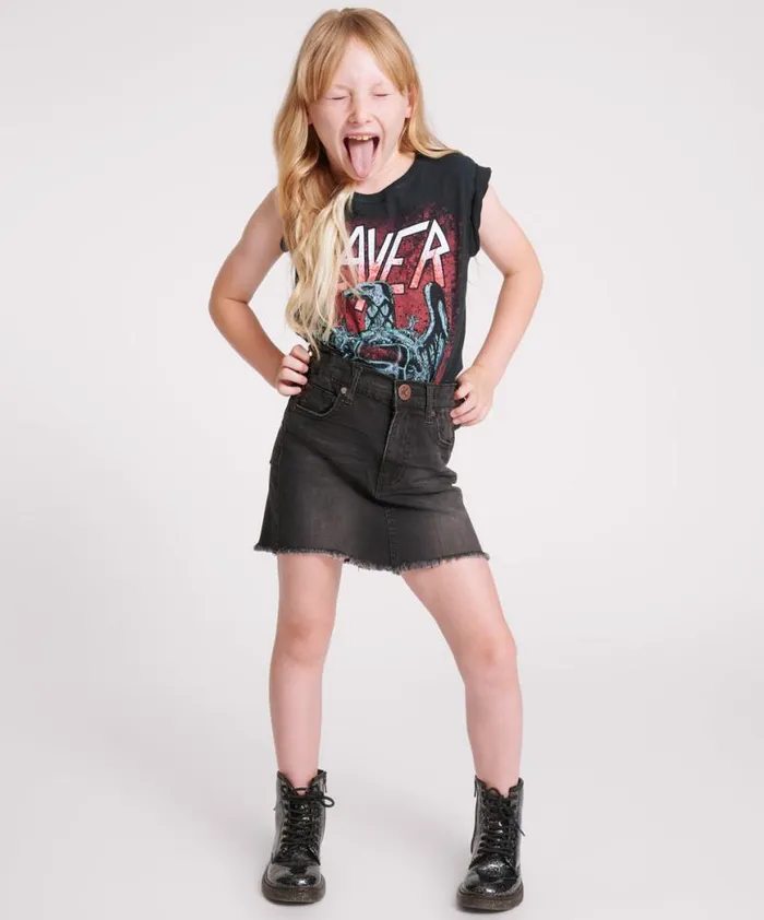 Kids One Teaspoon Kids KIDS BLACK PUNK 2020 MINI HIGH WAIST DENIM SKIRT