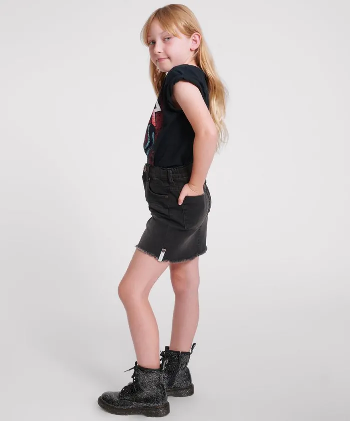 Kids One Teaspoon Kids KIDS BLACK PUNK 2020 MINI HIGH WAIST DENIM SKIRT Kids One Teaspoon Kids KIDS BLACK PUNK 2020 MINI HIGH WAIST DENIM SKIRT