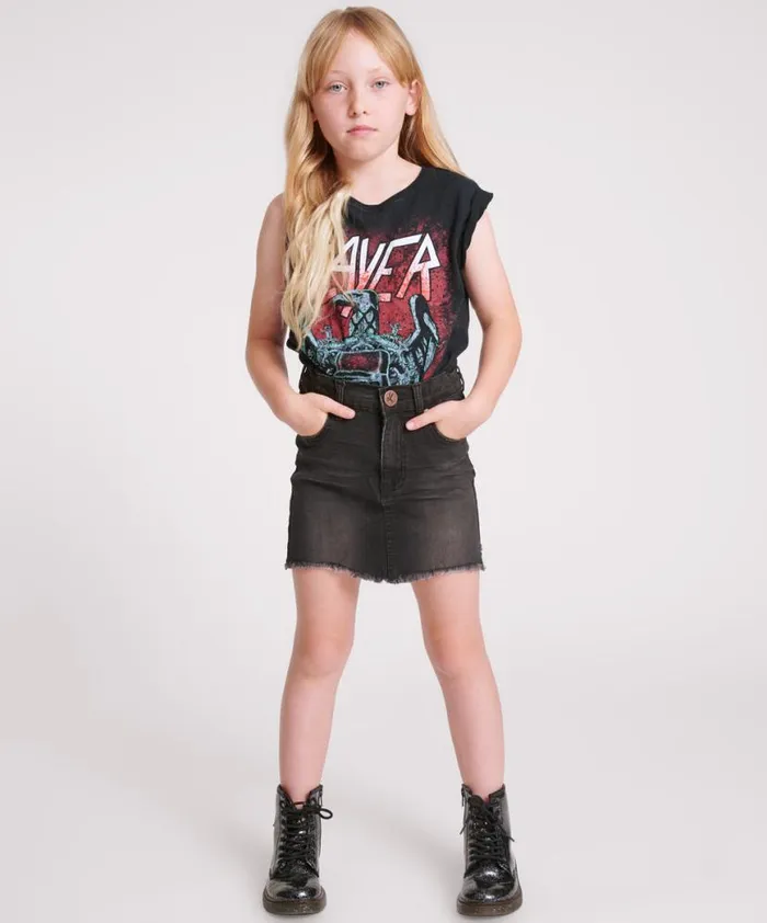 Kids One Teaspoon Kids KIDS BLACK PUNK 2020 MINI HIGH WAIST DENIM SKIRT Kids One Teaspoon Kids KIDS BLACK PUNK 2020 MINI HIGH WAIST DENIM SKIRT