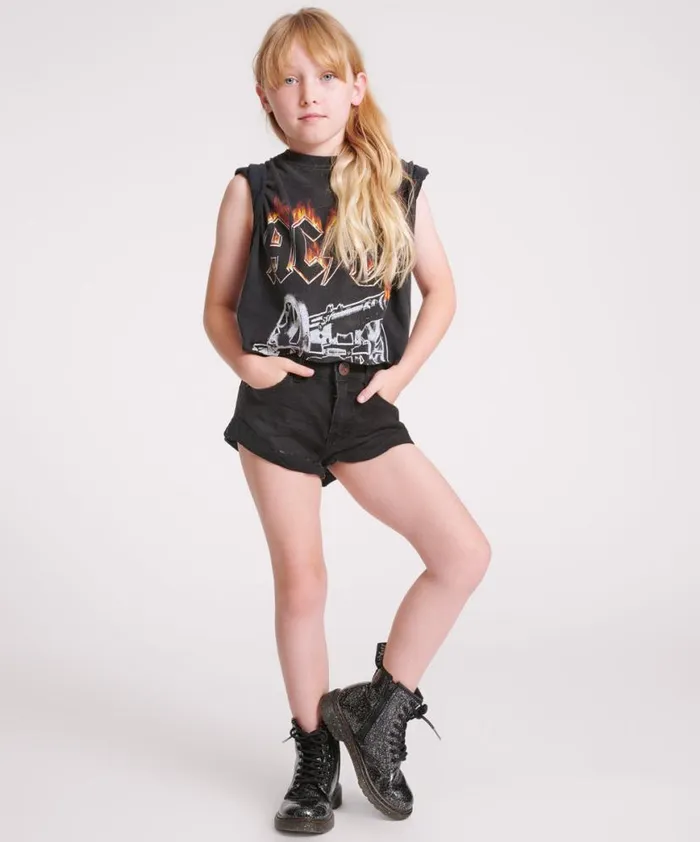Kids One Teaspoon Kids KIDS BLACK PUNK BANDITS HIGH WAIST DENIM SHORTS