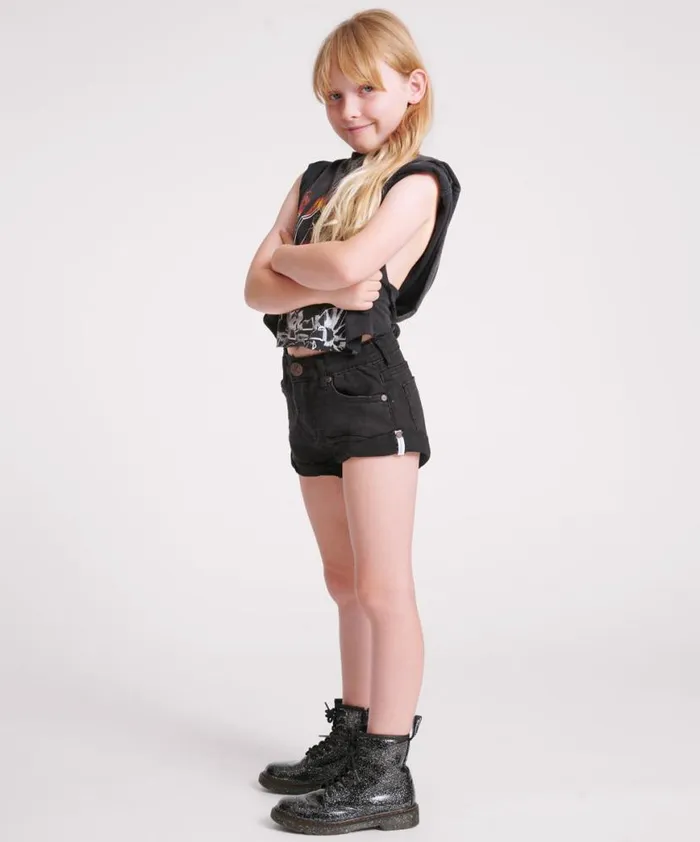 Kids One Teaspoon Kids KIDS BLACK PUNK BANDITS HIGH WAIST DENIM SHORTS Kids One Teaspoon Kids KIDS BLACK PUNK BANDITS HIGH WAIST DENIM SHORTS