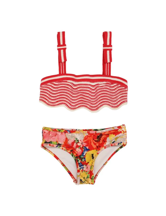 Kids Swimwear Zimmermann Alight Crochet Wave Bikini Red Floral