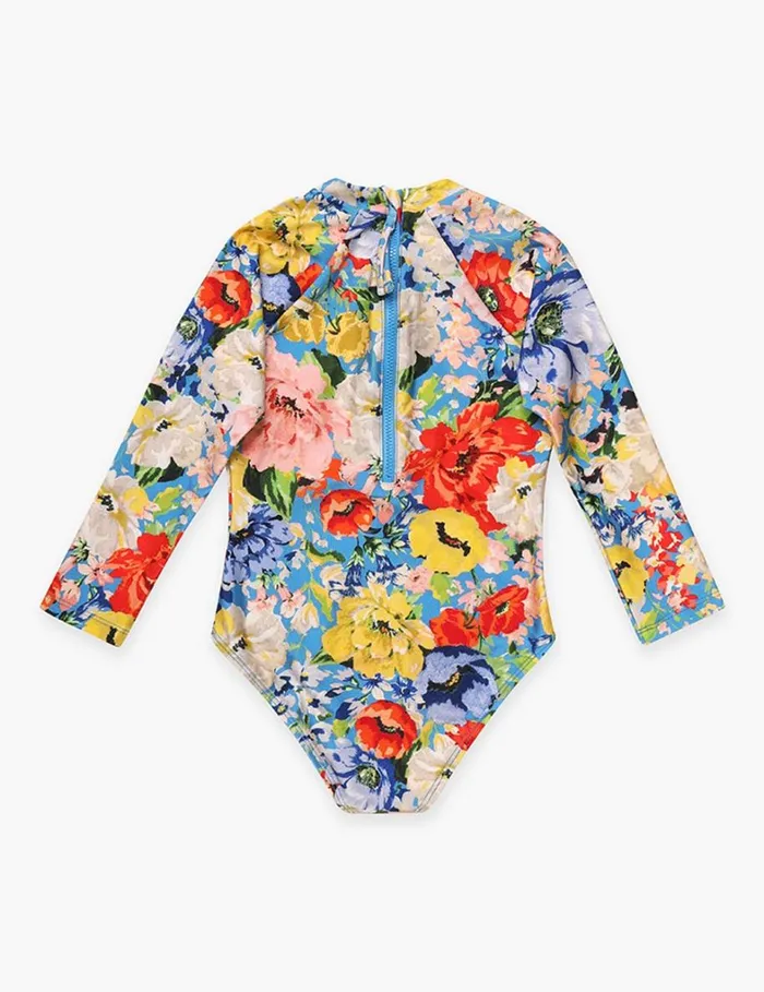 Kids Swimwear Zimmermann Alight Long Sleeve 1PC Blue Floral