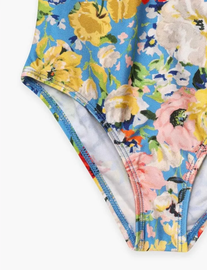 Kids Swimwear Zimmermann Alight Long Sleeve 1PC Blue Floral