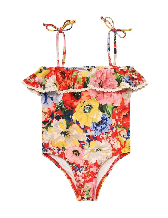 Kids Swimwear Zimmermann Alight Trim Frill 1PC Red Floral