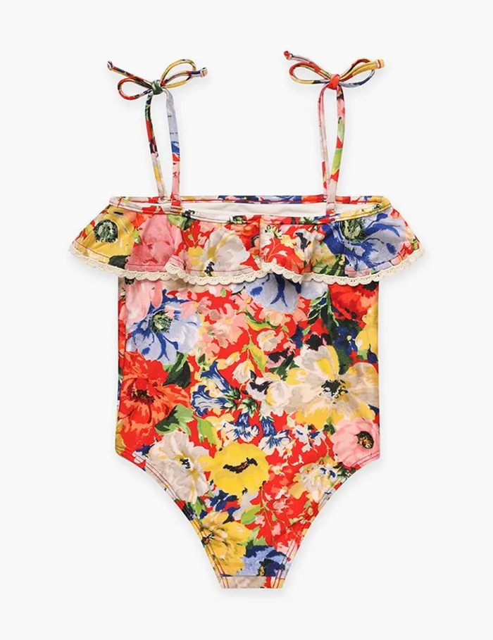 Kids Swimwear Zimmermann Alight Trim Frill 1PC Red Floral