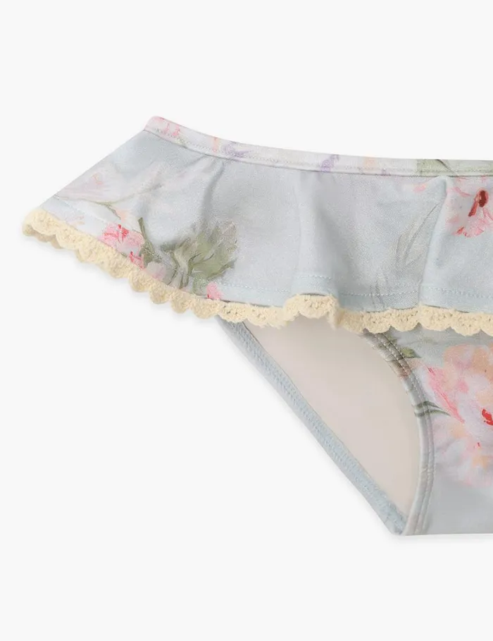 Kids Swimwear Zimmermann Halliday Trim Frill Bikini Blue Watercolour Floral
