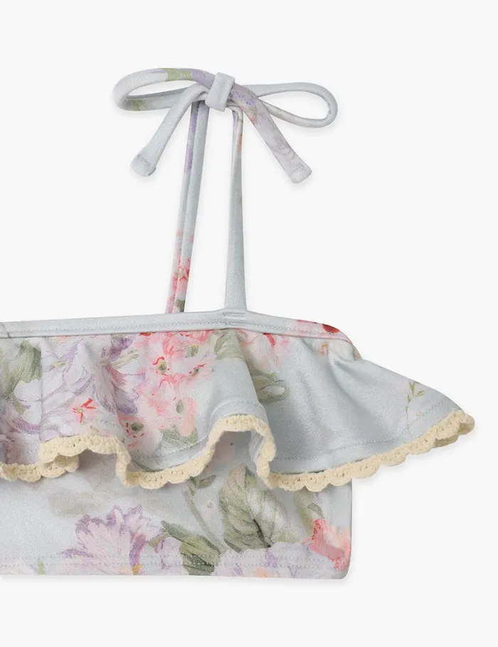 Kids Swimwear Zimmermann Halliday Trim Frill Bikini Blue Watercolour Floral