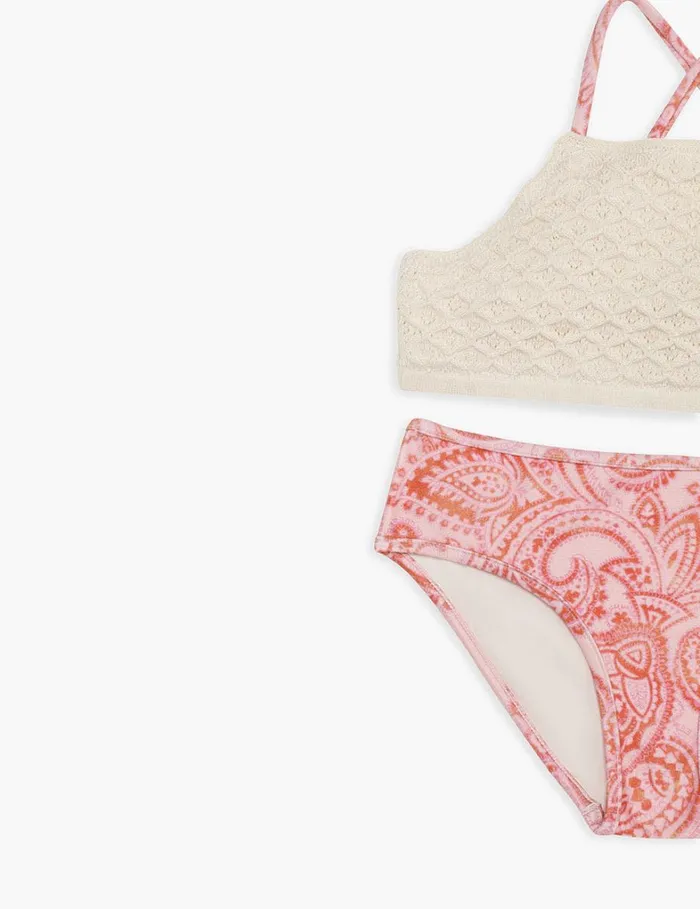 Kids Swimwear Zimmermann Ottie Crochet Bikini Pink Paisley