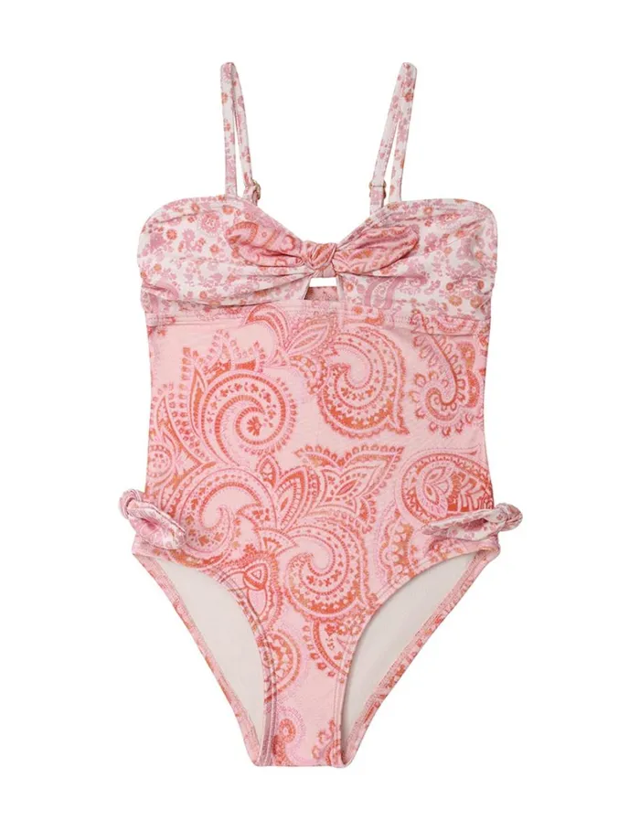 Kids Swimwear Zimmermann Ottie Tie Front 1PC Pink Paisley